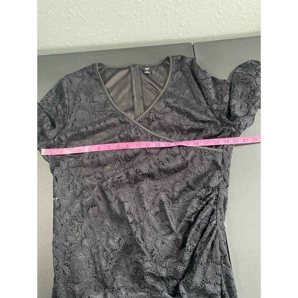 Womens 3xl Faux Wrap Black Dress Lace 3/4 Sleeve Zip Back Knee Length Mini - Picture 4 of 6